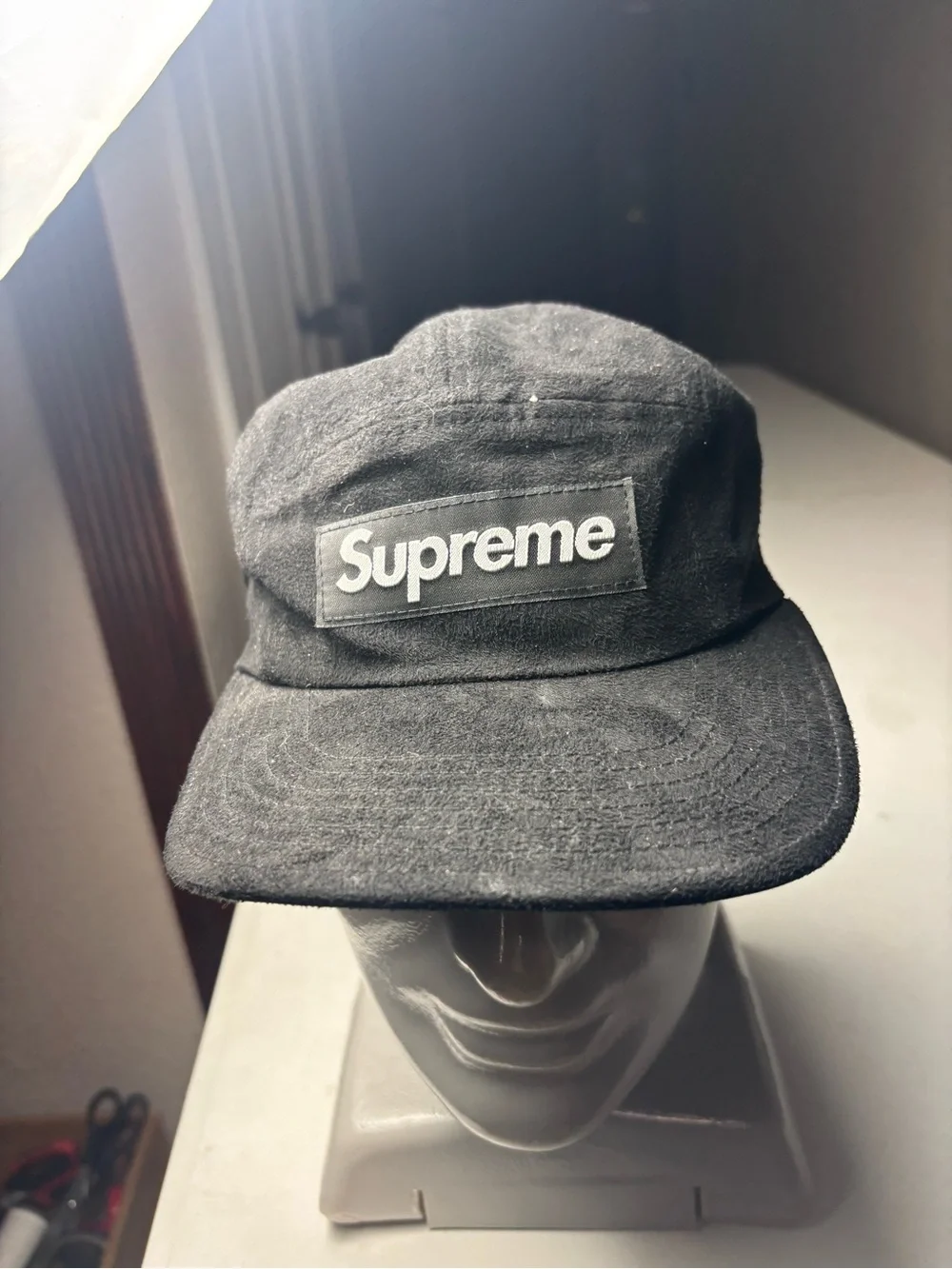 SS16 supreme SUEDE CAMP CAP BLACK RARE BOX LOGO Black